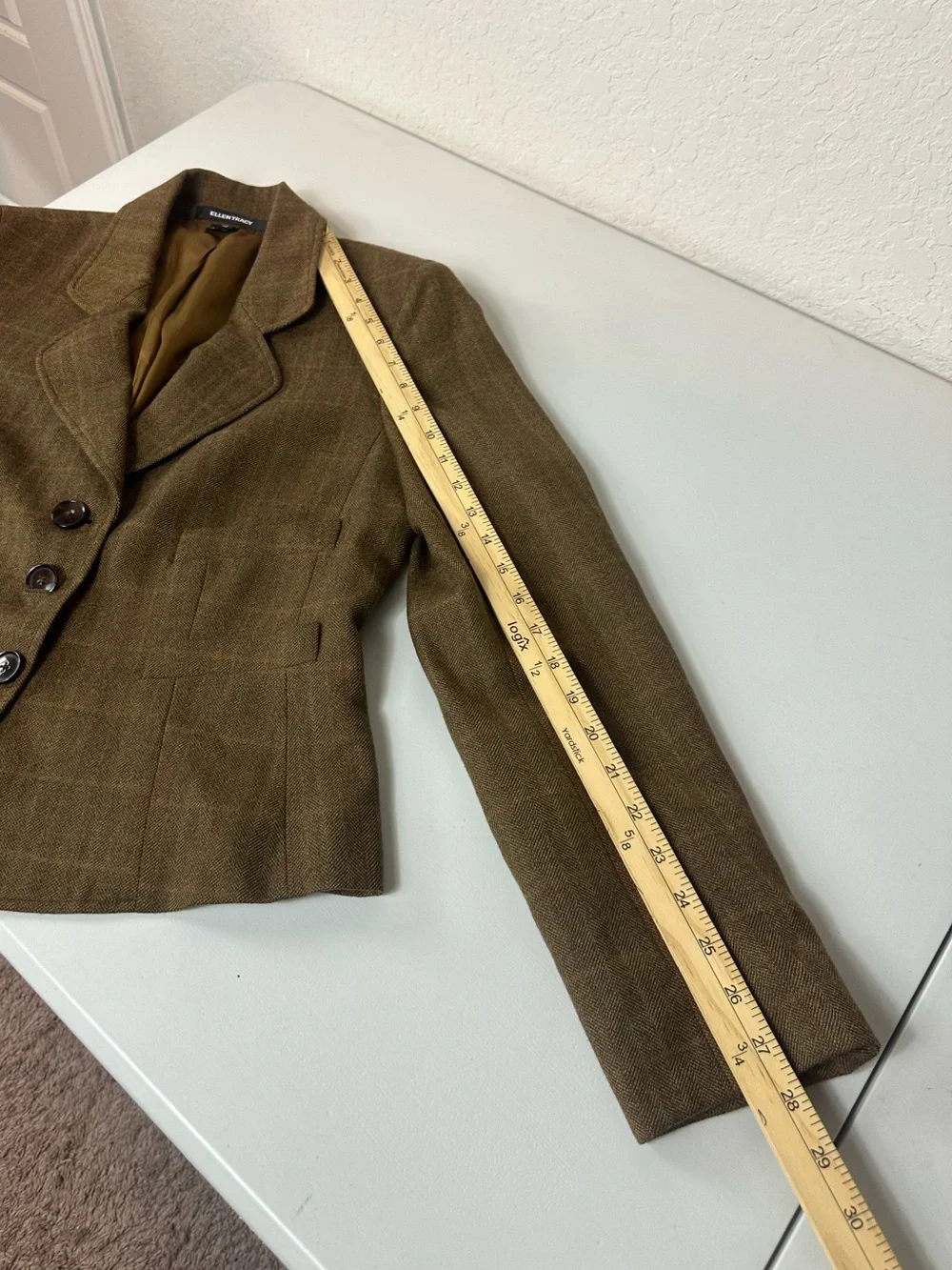 Ellen Tracy Classic 100% Wool Structured Silhouette Brown Plaid Blazer Size 10